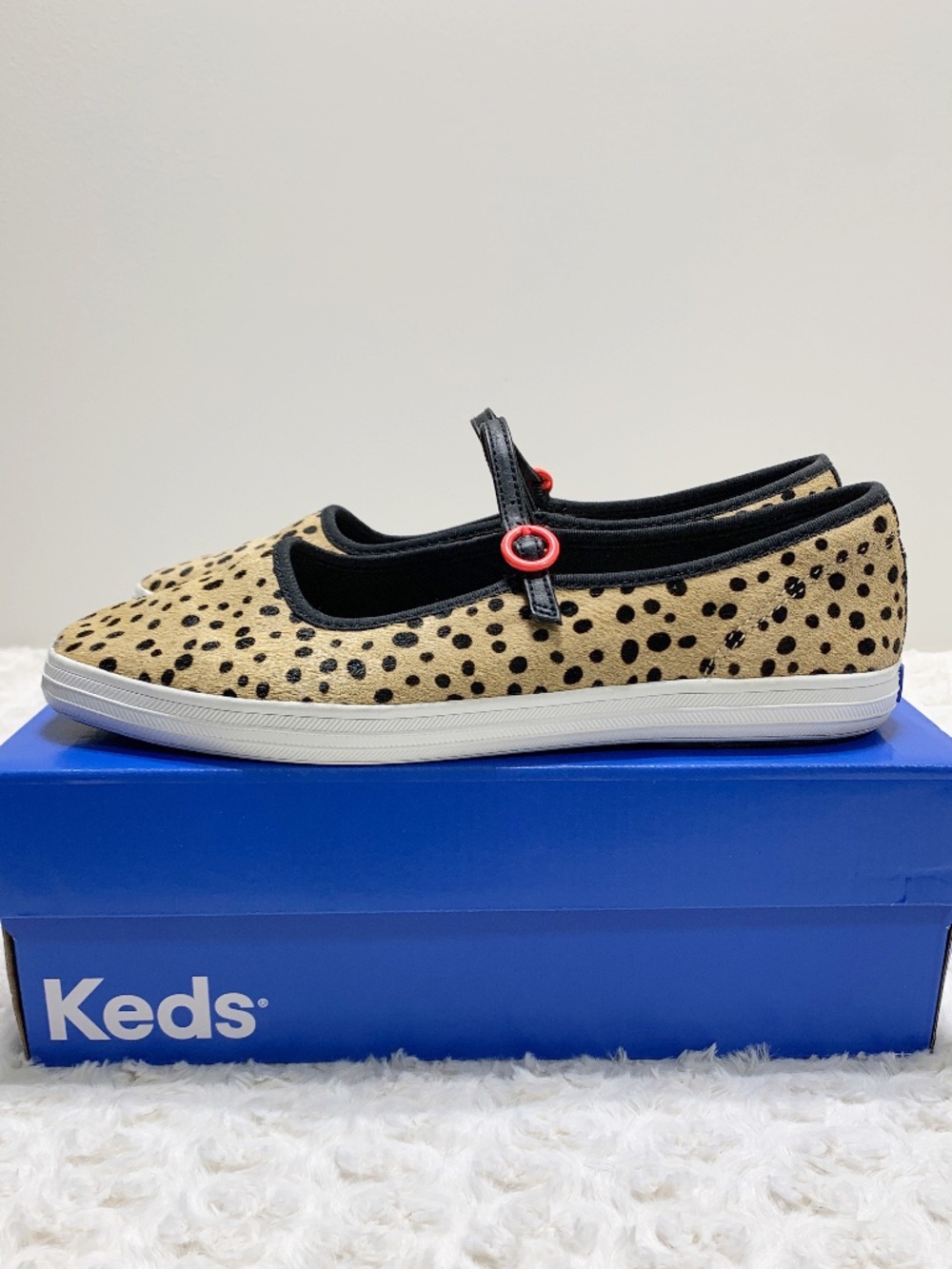 Keds Square Toe Calf-Hair Mary Jane Sneaker in Leopard Sz 10